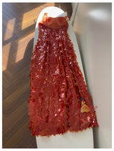 Orange Sequins Straps Long Prom Dress