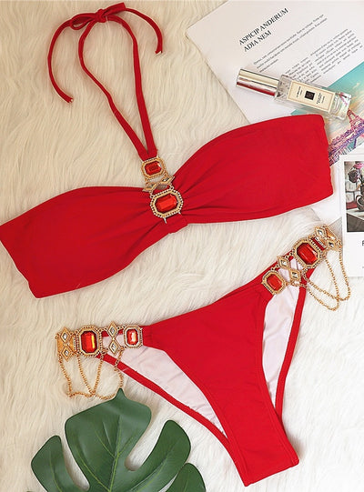 Luxury Crystal Diamond Chain Swimsuit