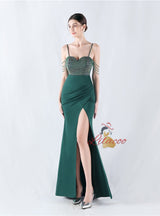 Mermaid Spaghetti Straps Beading Split Prom Dress