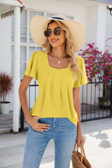 Solid Color Pleated Short Sleeve Loose T-shirt