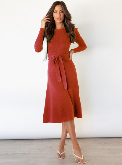 Bubble Long Sleeve Knitted Swing Long Dress