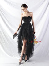 Hi Lo Tulle Strapless Sequins Prom Dress