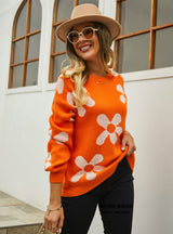 Printed Pullover Flower Sweater