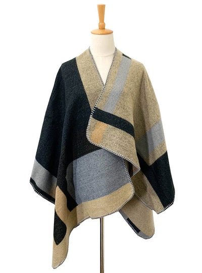 Thickened Cashmere Retro Plaid Shawl Cloak