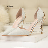 Metal Flower Stiletto-pointed Shiny Shoes