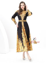 Retro National Print Slim Breasted Dress