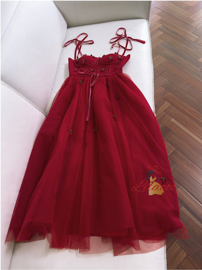 Sling Beaded Cherry Gauze Dress