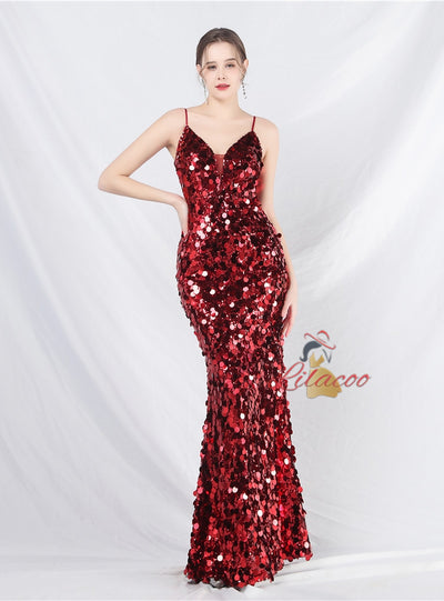 Mermaid Sequins Spaghetti Straps Prom Dress