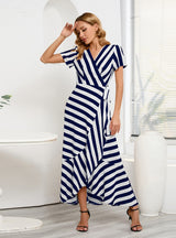 Slim-fit Striped Irregular Swing Dress