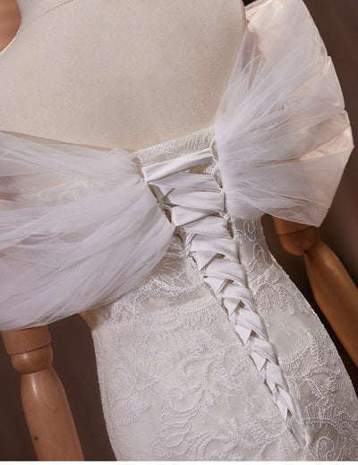 White Mermaid Lace Off the Shoulder Wedding Dress