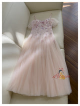 Pink Tulle Sequins Flower Prom Dress