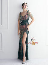 Mermaid Sequins Straps Beading Prom Dress