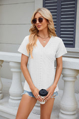 Solid Color V-neck Loose Short Sleeve T-shirt