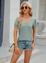 Solid Color V-neck Loose Short-sleeved T-shirt