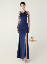 Mermaid Halter Split Beading Prom Dress