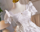 White Lace Satin Bow Wedding Dress