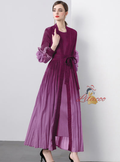 Gradual Disc Flower Lace-up Coat+Joker Straight Dress