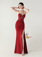 Mermaid Strapless Beading Split Prom Dress