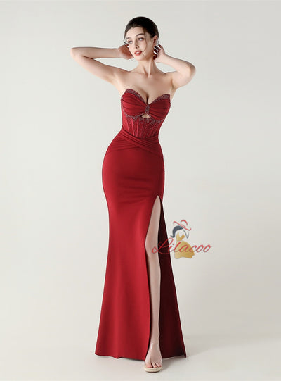 Mermaid Strapless Beading Split Prom Dress