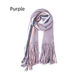 Warm Scarf Striped Solid Color Fringed Wool Scarf
