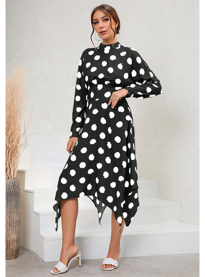 Casual Irregular Long-sleeved Polka-dot Dress