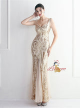 Sequins Mermaid Straps Beading Prom Dress