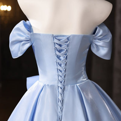 Blue Satin Flower Pleats Homecoming Dress