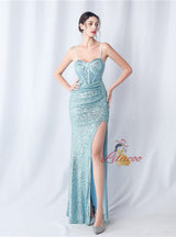 Mermaid Sequins Spaghetti Straps Prom Dress