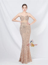 Mermaid Sequins Spaghetti Straps Split Sequins Prom Dress