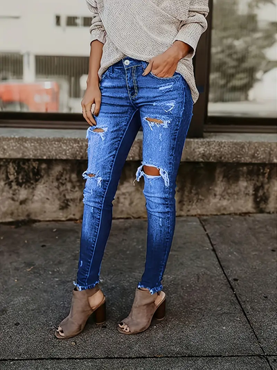 Women Slim-fit Holes Pant Jeans