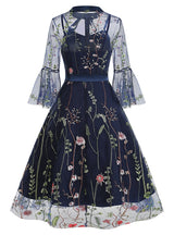 Retro Mesh Embroidery Vintage Dress