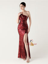 One Shoulder Mermaid Sequins Beading Prom Dress