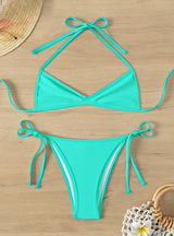 Sexy Tether Halter Pleated Beach Bikini