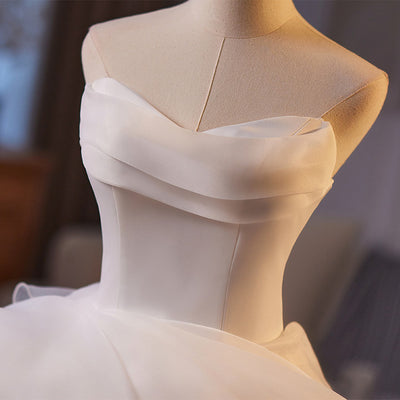 White Ball Gown Tulle Strapless Wedding Dress