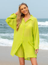 Solid Color Beach Cotton Shirt Pants Suit