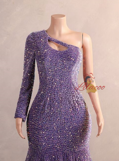 Purple Mermaid Sequins One Shoulder Prom Dress
