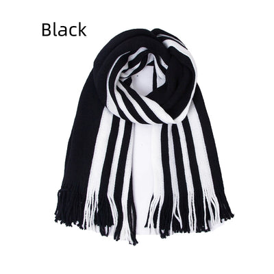 Striped Solid Color Long Tassel Scarf