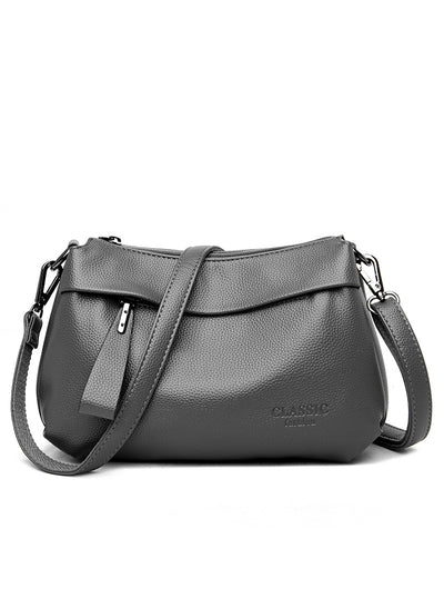 Soft Leather Solid Color Shoulder Bag