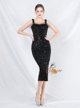 Sheath Straps Tea Length Prom Dress