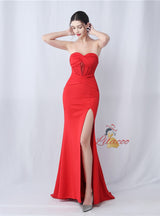 Mermaid Strapless Pleats Split Prom Dress