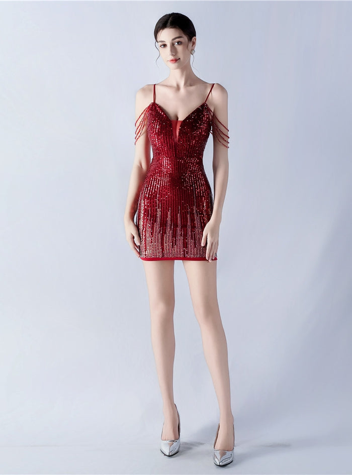 Spaghetti Straps Beading Mini Prom Dress