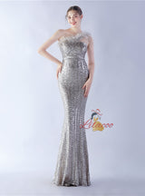 Mermaid Sequins One Shoulder Beading prom Dress