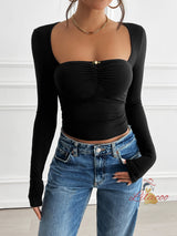 Slim-fit Pleated Long-sleeved Shirt T-shirt