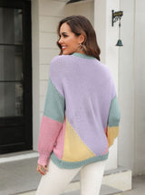 Round Neck Stitching Fashion Pullover Sweater