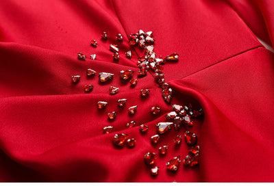 Red V-neck Long Sleeve Mother Of The Bride Dress