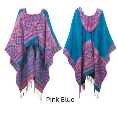 Ethnic Jacquard Hooded Cloak Shawl