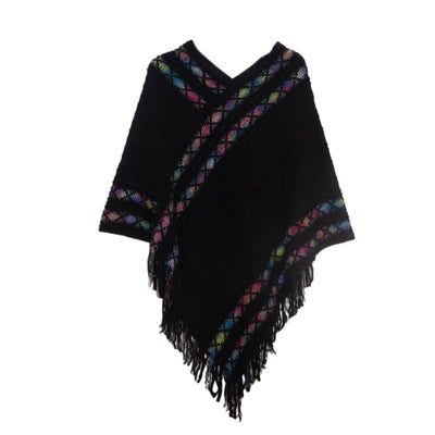 Folk Style Knitted Pullover Cloak Shawl