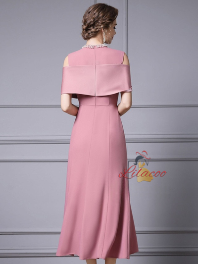 Burgundy Pleats Beading Pearls Mother Of The Bride Dress