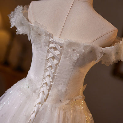 White Tulle Sequins Appliques Wedding Dress