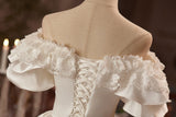 White Satin Puff Sleeve Wedding Dress